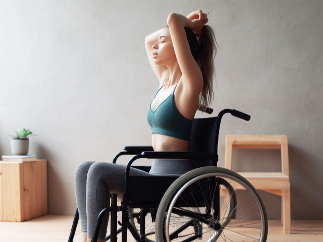 Žena vježba u kolicima, ilustracija.